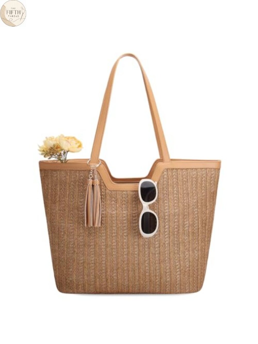 VASCHY Straw Woven Beach Tote Bag with Tassel Accents Handbag Purse